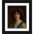 William Bouguereau 12x14 Black Ornate Wood Framed Double Matted Museum Art Print Titled: Italian Head with a Laurel Wreath (Head of an Italian Girl with a Laurel Wreath) (1872)