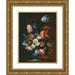 Francesco Caldei 19x24 Gold Ornate Framed and Double Matted Museum Art Print Titled - A Still Life with Tulips Carnations and Other Flowers in a Blue and White Porcelain Vase