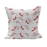 Modern Fluffy Throw Pillow Cushion Cover Shoes Heels Pattern with Orchid Flowers Petals and Hearts Design Image Rectangle Accent Pillow Case 26 x 16 Red White by Ambesonne