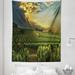 Winery Tapestry Sunset over the Vineyards of the South of France Sunbeams Cloudscape Picture Fabric Wall Hanging Decor for Bedroom Living Room Dorm 5 Sizes Green Yellow Grey by Ambesonne