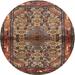 Ahgly Company Indoor Round Traditional Orange Brown Persian Area Rugs 3 Round