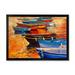 Boats During Warm Colored Sunset In The Harbor I 20 in x 12 in Framed Painting Canvas Art Print by Designart