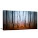 DESIGN ART Dense Foggy Autumn Forest - Landscape Photo Canvas Art Print - Blue 32 in. wide x 16 in. high - 1 Panel