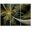 Design Art Gold and Silver Large Fractal Flower - 3 Piece Graphic Art on Wrapped Canvas Set