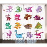 Jurassic Decor Curtains 2 Panels Set collection of cute dino s dinosaurs extinction funny comic child illustration Living Room Bedroom Accessories 108 X 84 Inches by Ambesonne