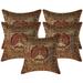 Stylo Culture Indian Decorative Brocade Burgundy Maroon And Gold Throw Pillow Covers 16x16 Jacquard Weave Banarasi Christmas Throw Pillow Covers Peacock Floral 40x40 cm Cushion Covers (Set Of 5)