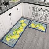 Culturalnav Kitchen Mat Set of 2 Non Slip Lemon Kitchen Runner Rug Farmhouse Floor Mat for Home Kitchen Decor-17*24 + 17*47 inches