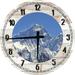 Wood Wall Clock 12 Inch Snow Wall Art Mt Everest Snowy Peak Mountain Climbing Round Small Battery Operated White