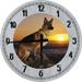 Wood Wall Clock 18 Inch Round German Sheppard Dog perched on Rocks overlooking the Water Sunset Round Small Battery Operated Gray Wall Art