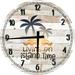 Large Wood Wall Clock 24 Inch Round Tropical Wall Art Living on Island Time Sunset Ocean Round Small Battery Operated White