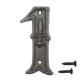 4.6 Cast Iron House Numbers- Solid & Heavy Duty Rustic Decorative Numbers with Fleur De Lis Design for House Home Address Plaque Garden Yard Post Mailbox Hanging Wall Sign Letters Decor