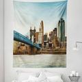 Cincinnati Tapestry Painting Like Picture Citylife Evening Panoramic Gorgeous Illustration Print Fabric Wall Hanging Decor for Bedroom Living Room Dorm 5 Sizes Multicolor by Ambesonne