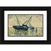 Georges Seurat 18x13 Black Ornate Wood Framed Double Matted Museum Art Print Titled - Three Boats and a Sailor (Study for Stranding in Grandcamp) (1885)