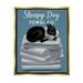 Stupell Industries Sleepy Dog Towel Co. Adorable Boston Terrier Bathroom Metallic Gold Framed Floating Canvas Wall Art 16x20 by Brian Rubenacker