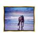 Stupell Industries Wild Horse on Beach Colorful Blue Sunset Metallic Gold Framed Floating Canvas Wall Art 16x20 by PHBurchett