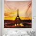 Eiffel Tower Tapestry View of Eiffel Tower at Sunrise Paris Historical Monument Panoramic Fabric Wall Hanging Decor for Bedroom Living Room Dorm 5 Sizes Marigold Rose Brown by Ambesonne