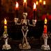 Halloween Candelabra with LED Flameless Candles Holder Battery Operated Flickering Spooky Lighting for Halloween Decorations Festival Centerpieces Window (Beige Skeleton)