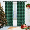 CUH 1-Piece Bedroom Blackout Window Curtain Christmas Room Darkening Curtain Xmas Buffalo Checker Window Curtain Plaid Window Drape Grommet Eyelet Ring Top Curtain Panel Green W:52 xL:72