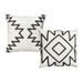 17 x 17 Inch 2 Piece Square Cotton Accent Throw Pillow Set with Modern Geometric Aztec Design Embroidery White Gray