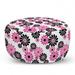 Geometric Pouf Cover with Zipper Feminine Floral Pattern Nature Inspired Old Fashioned Blooming Flowers Soft Decorative Fabric Unstuffed Case 30 W X 17.3 L Hot Pink White Black by Ambesonne