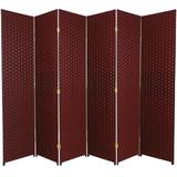 6 ft. Tall Woven Fiber Room Divider - 6 Panel - Red/Black