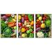 wall26 - 3 Piece Framed Canvas Wall Art - Assortment of Fresh Fruits and Vegetables - Modern Home Art Stretched and Framed Ready to Hang - 24 x36 x3 WHITE