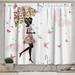 Ambesonne Feminine Kitchen Curtains Floral Umbrella Dress 55 x45 Black and Pink