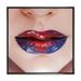 Designart Beautiful Women Lips With Red and Blue Lipstick Modern Framed Canvas Wall Art Print