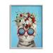 Stupell Industries Cute Fun Flowery Cat Wearing Sunglasses Bold Blue Background Paintings Gray Framed Art Print Wall Art 11x14 by Coco de Paris