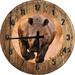 Wood Wall Clock 18 Inch Round Charging African Grey and Rhino Round Small Battery Operated Brown Wall Art