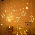 Viworld Curtain String Lights 138LED Warm White Star Moon Fairy Lights with Remote for Bedroom Wall Wedding Outdoor Party Ramadan Decorations Light