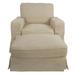 Sunset Trading Americana Box Cushion Track Arm Slipcovered Chair and Ottoman Set Linen Tan