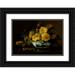 George W. Seavey 14x11 Black Ornate Wood Framed Double Matted Museum Art Print Titled: Still Life of Yellow Roses in an Oriental Vase