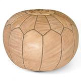 Ikram Design Stuffed Tan Moroccan Leather Pouf Ottoman 20 Diameter and 13 Height