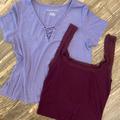 American Eagle Outfitters Tops | Aeo Sz Xs Bundle Of 2 Ribbed Purple Tone Soft Stretchy Layering Basic Tops | Color: Purple | Size: Xs