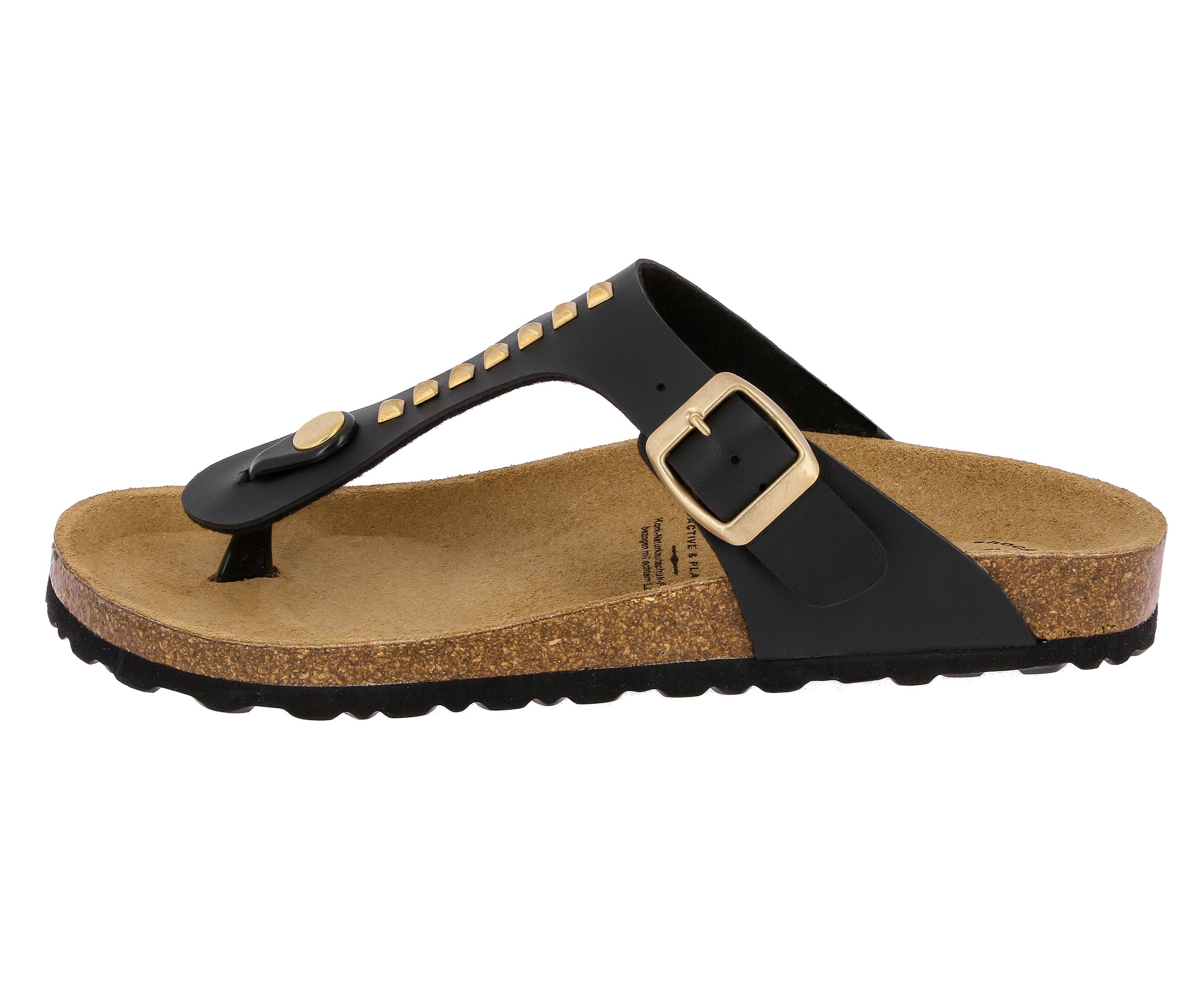 Pantolette LICO "Zehenstegpantolette Bioline Goldstar", Damen, Gr. 41, schwarz, Synthetik, Schuhe Damenschuh Zehentrenner Sommerschuh