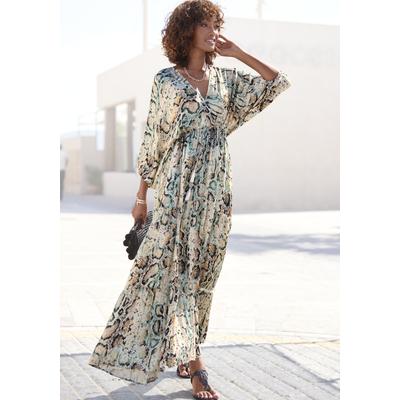 Maxikleid BUFFALO, Damen, Gr. 38, N-Gr, bunt (bedruckt), Web, Obermaterial: 100% Viskose, bedruckt, animal-print, modisch, figurumspielend bodenlang, tiefer V-Ausschnitt, Kurzarm elastischer Bund, Kleider, mit Schlangenmuster und V-Ausschnitt,... Image