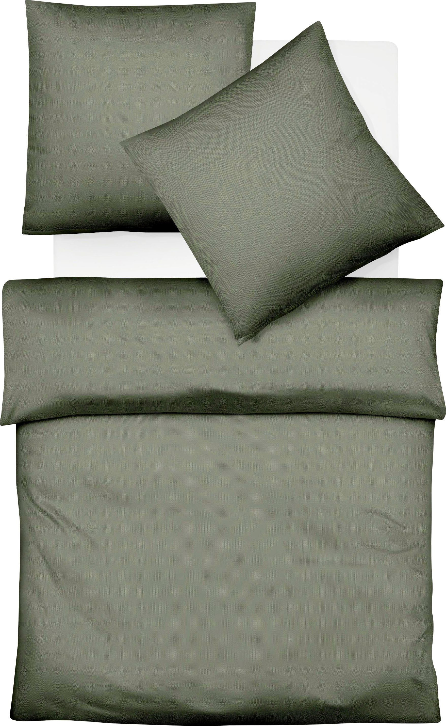 Bettwäsche FLEURESSE "Lech 3089", grün (oliv), B/L: 155cm x 220cm, 1 Stk., 1 Stk., Flanell, B/L: 80cm x 80cm, 2 Stk., Flanell, Obermaterial: 100% Baumwolle, Bettwäsche, Edelflanell, Baumwolle, in Gr. 135x200, 155x220, 200x200cm Image