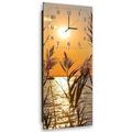 Horloge Murale Paysage Soleil Couchant Silhouette Herbes - 30 x 90 cm - Orange