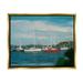Stupell Industries Sailboat Fleet Afloat Ocean Water Distant Hills Painting Metallic Gold Floating Framed Canvas Print Wall Art Design by Stephen Calcasola
