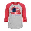 Shop4Ever Men s Jesus is My Savior Trump is My President Raglan Baseball Shirt XXX-Large Heather Grey/Red