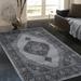 Allstar Rugs Distressed Grey and Ivory Rectangular Accent Area Rug with Midnight Blue Persian Design - 4 11 x7 0