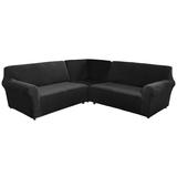 CJC 7 Seat Velvet Recliner Sofa Covers 3-Piece Corner Sofa Covers L-Shaped Sectional Couch Slipcovers Stretch Furniture Protector Black