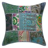Stylo Culture Indian Cotton Home Decor Throw Pillow Sham Cover Grey 12x12 Bohemian Vintage Patchwork Indian Couch Cushion Cover 30 x 30 cm Living Room Abstract Square Pillowcase | 1 Pc