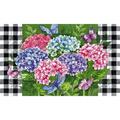 Evergreen Hydrangea Checks Embossed Indoor Outdoor Doormat 18 x 30 Green