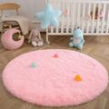 Fluffy Soft Round Rugs for Bedroom Living Room Pink Shaggy Area Rugs 5 x 5 Feet faux fur Carpet for Kids Room Throw Circle Rug for Nursery Room Fuzzy Plush Rug for Dorm