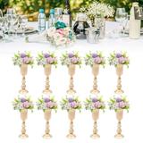 Loyalheartdy 10Pcs Metal Trumpet Vases 12.6 Tall Gold Plant Flower Holder Wedding Centerpieces Vase Stand for Home Decoration