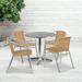 BizChair 31.5 Round Aluminum Indoor-Outdoor Table Set with 4 Beige Rattan Chairs