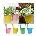 Metal Hanging Flower Pots Colored Plant Pots with Drainage Hole and Detachable Hooks Hanging Planter Indoor Outdoor Flower Bucket for Garden Fence Home Balcony Decoration (4 Colours)