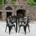 BizChair Commercial Grade 30 Round Black Metal Indoor-Outdoor Table Set with 4 Arm Chairs